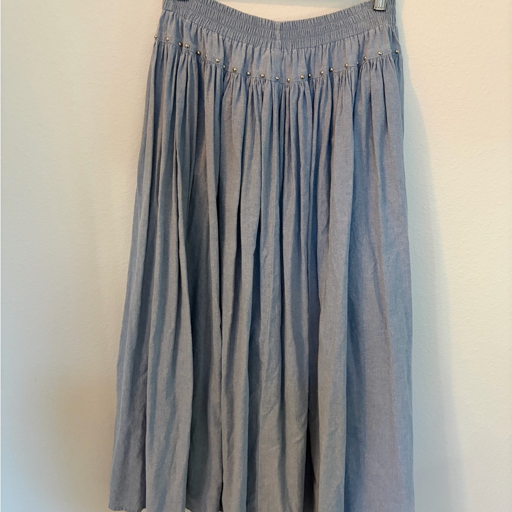 Spencer Creations 100% Cotton  Light Blue Button-Detail Maxi Skirt - Picture 6 of 7